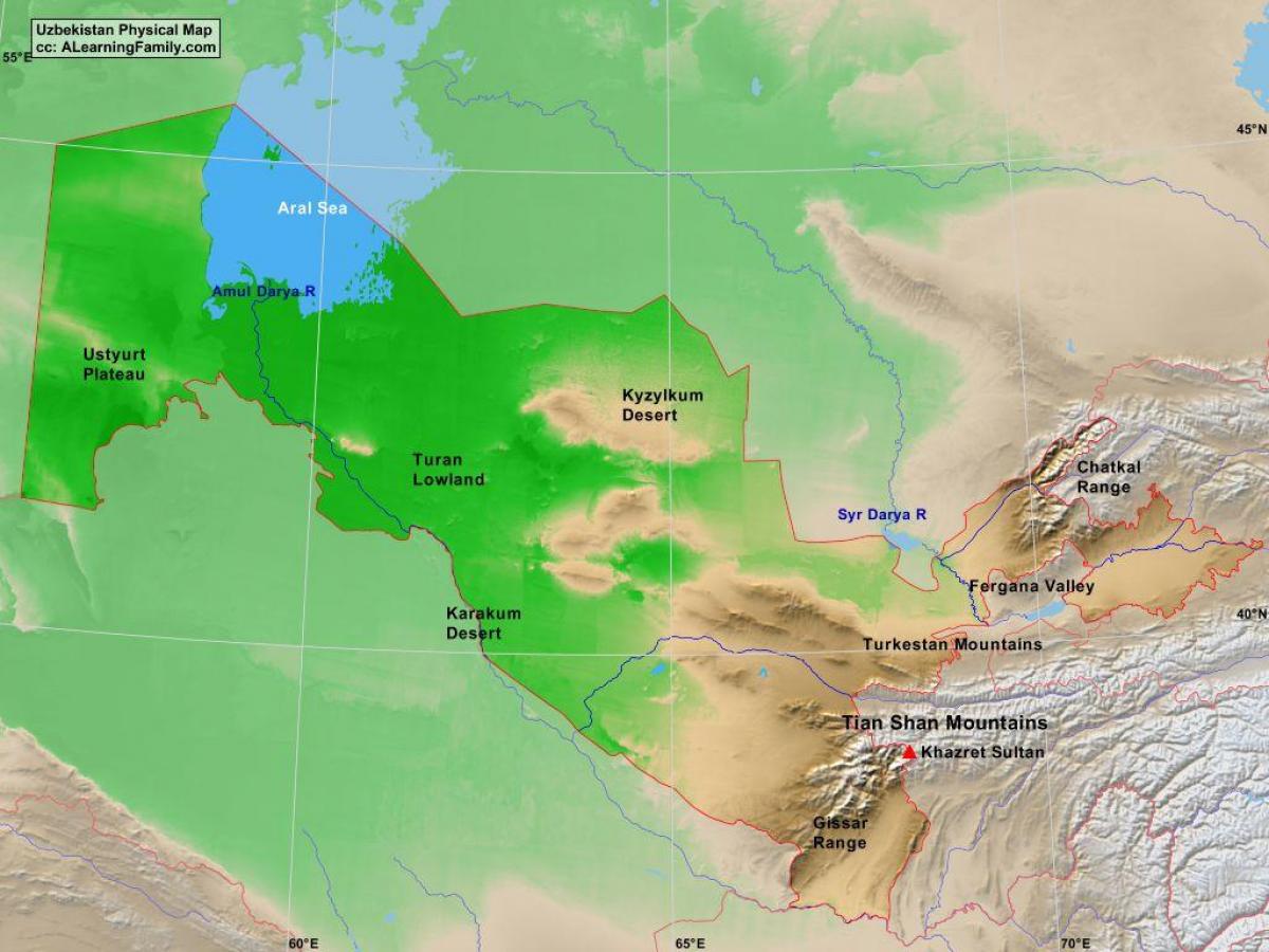 mappa di Uzbekistan fisico