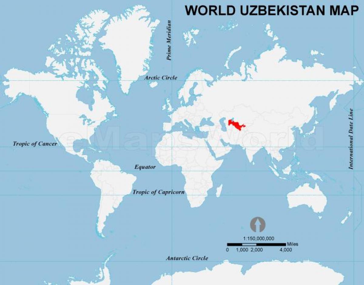 Uzbekistan posizione sulla mappa del mondo