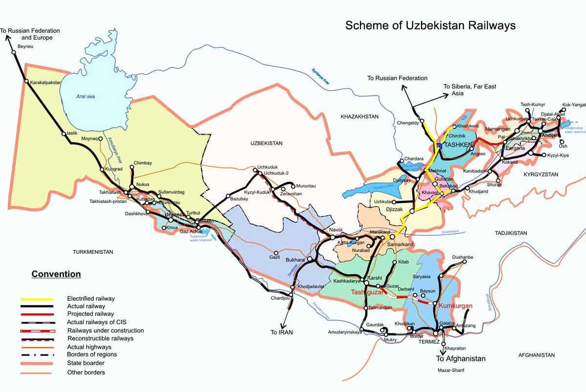 Uzbekistan ferroviaria mappa